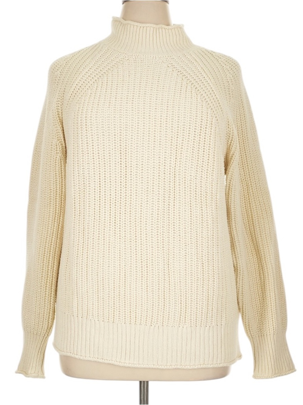 J. Crew Relaxed Rollneck Sweater Size M Cream Chunky Fisherman Coastal Preppy - Picture 3 of 9